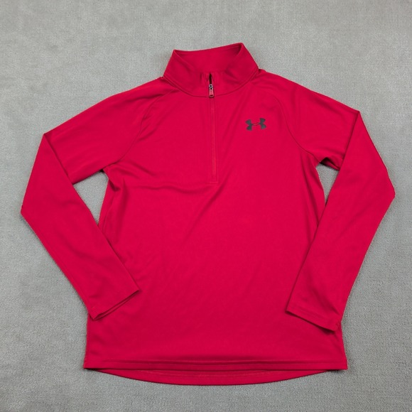 Under Armour Youth Large Red HeatGear Quarter Zip Pullover Activewear Shirt — photo 2